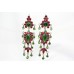 Handmade traditional Women Earrings 925 Sterling Silver red green glass P 622